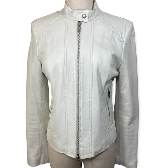 Michael Hoban Jackets & Blazers - Y2K white leather motorcycle jacket, ladies medium Ezza Michael Hoban moto coat